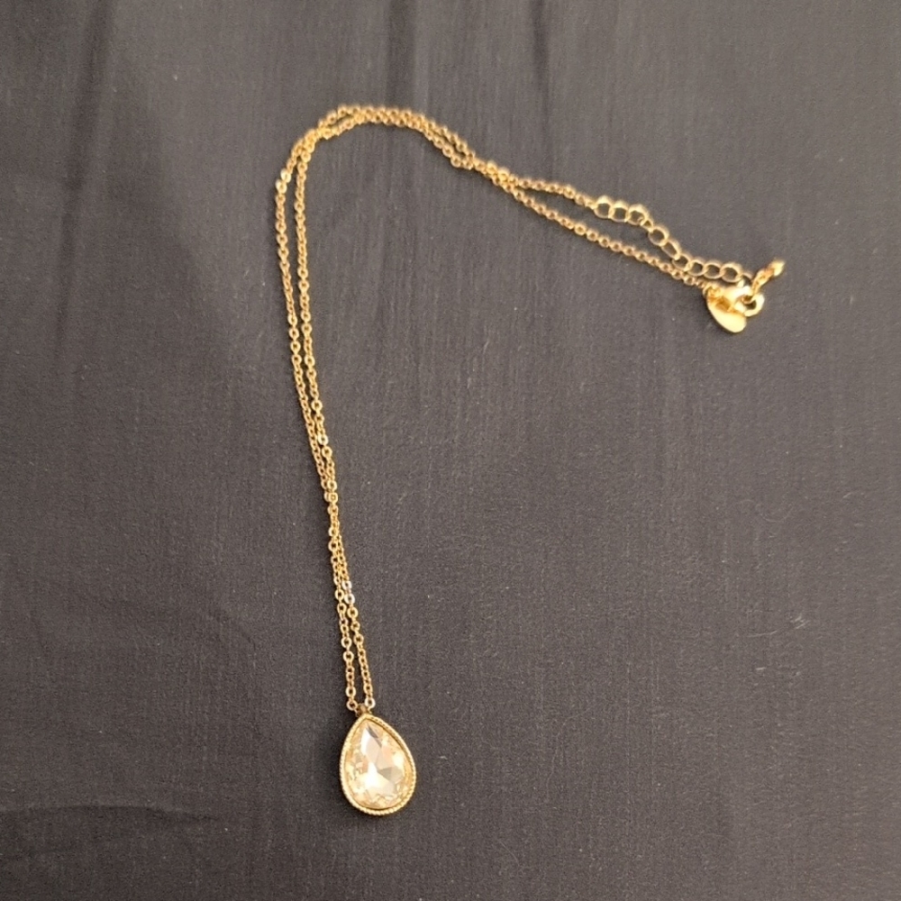 Dainty Gold Teardrop Necklace with Clear Crystal Pendant